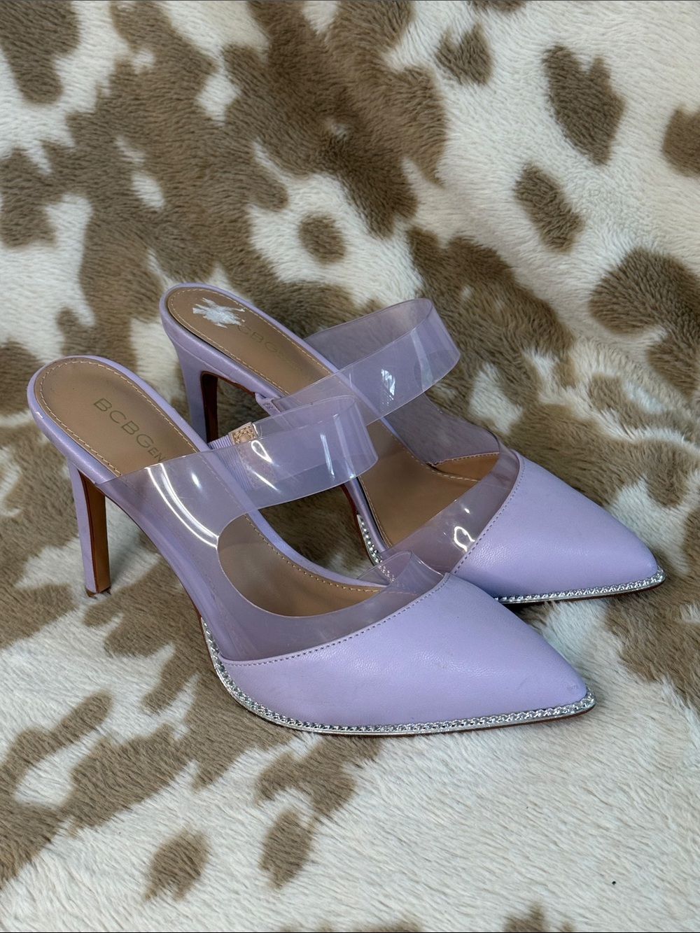 BCBGeneration Lilac Pointed-Toe Clear Strap Mules